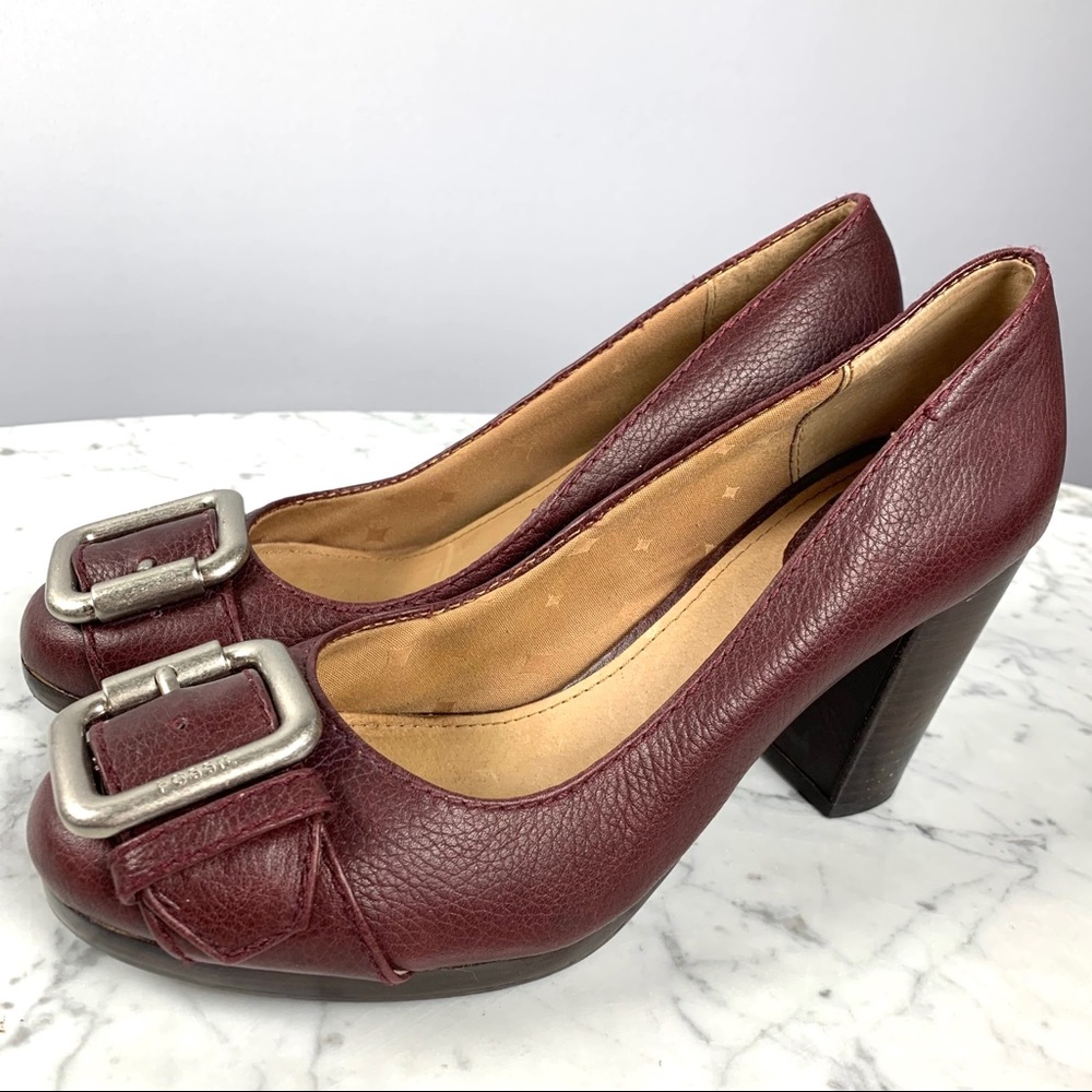 Fossil Maddox •  Burgandy Leather Buckle Pumps